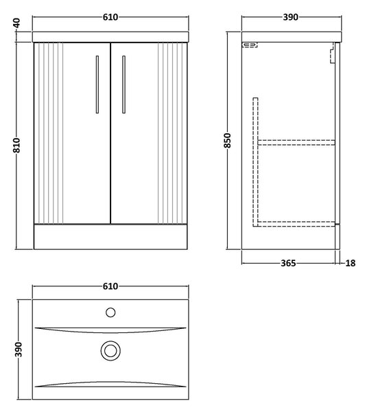 Deco Floor Standing 2 Door Vanity Unit with Basin