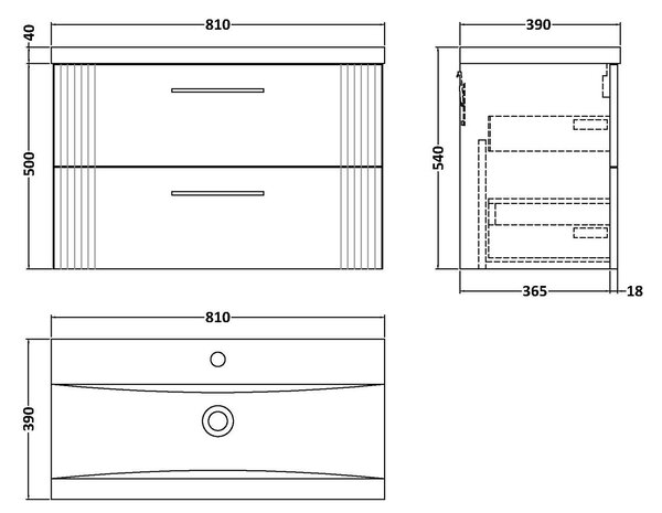 Deco Wall Mounted 2 Drawer Vanity Unit with Basin