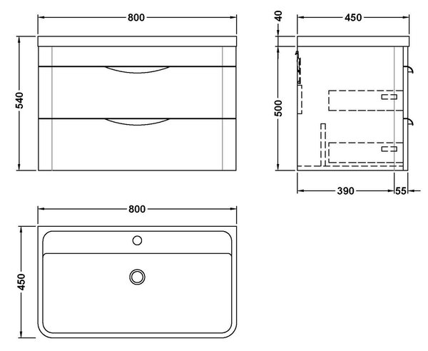 Parade Wall Mounted 2 Drawer Vanity Unit with Ceramic Basin