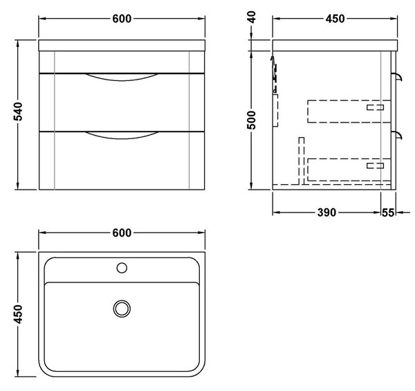 Parade Wall Mounted 2 Drawer Vanity Unit with Polymarble Basin