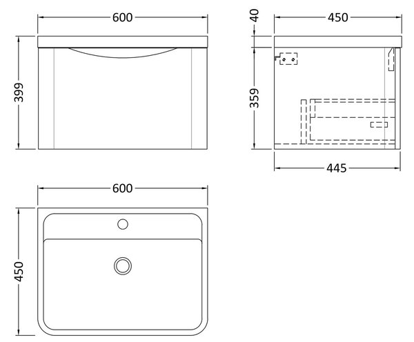 Lunar Wall Mounted 1 Drawer Vanity Unit with Polymarble Basin