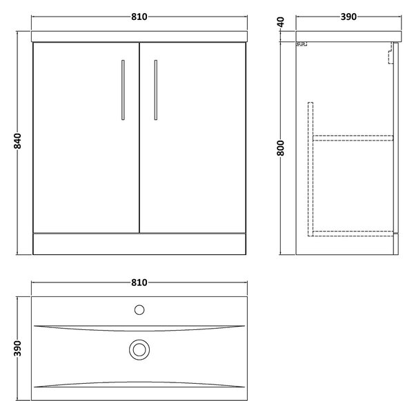 Arno Floor Standing 2 Door Vanity Unit with Basin