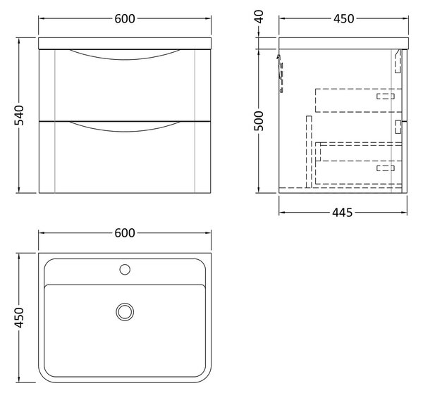 Lunar Wall Mounted 2 Drawer Vanity Unit with Polymarble Basin