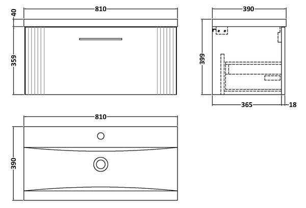 Deco Wall Mounted Single Drawer Vanity Unit with Basin