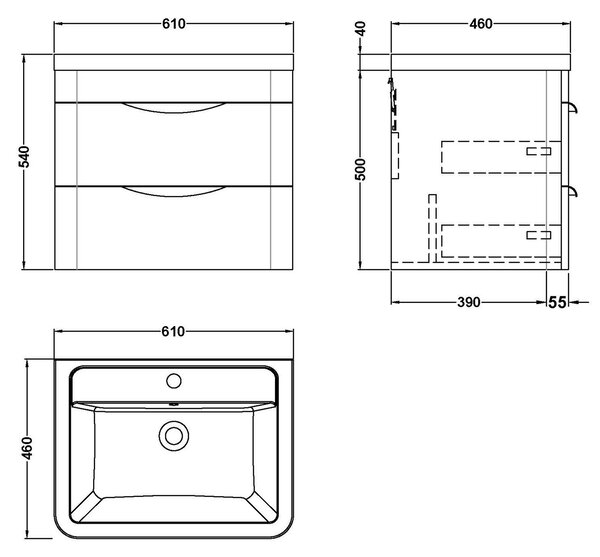 Parade Wall Mounted Vanity Unit with Ceramic Basin