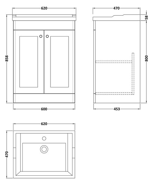 Classique Floor Standing 2 Door Vanity Unit with Ceramic Basin