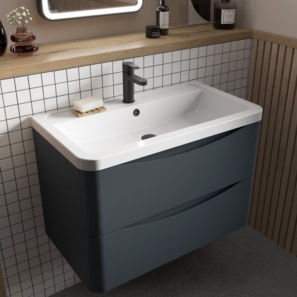 Lunar Wall Mounted 2 Drawer Vanity Unit with Polymarble Basin