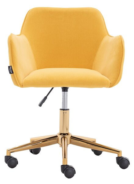 Velvet Swivel Desk Chair, Adjustable Height, Ergonomic Back, Gold Legs, Sewing/Vanity Chair with Arms, 58x58x86 cm, Yellow Aosom UK