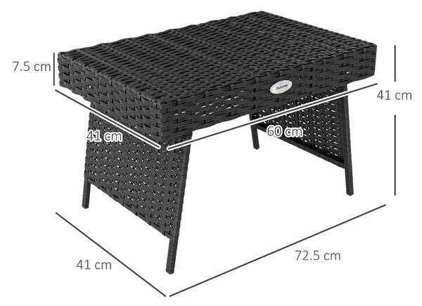Outsunny Foldable Outdoor Coffee Table, Steel Frame Rattan Side Table, Coffee Table Side Table for Garden, Black