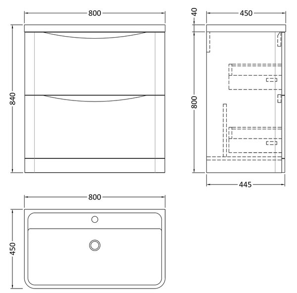 Lunar Floor Standing 2 Drawer Vanity Unit with Polymarble Basin