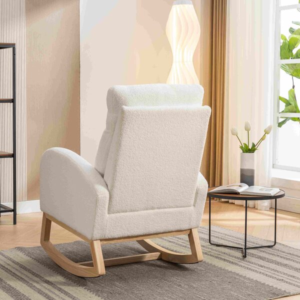 Modern Single Sofa Bed Chair with Solid Wood Legs and Soft Padded Seat, Upholstered Nursery Glider Rocker for Lounge Room & Bedroom, 88x71x104.5 cm, Beige Aosom UK