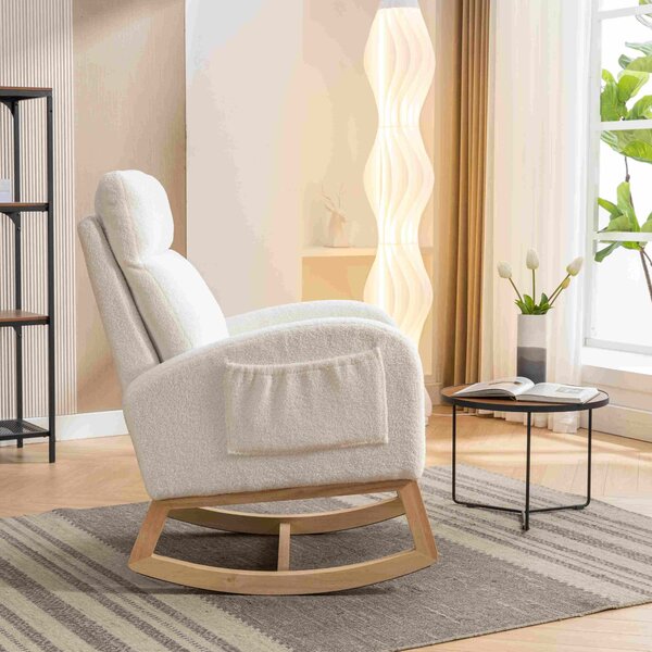 Modern Single Sofa Bed Chair with Solid Wood Legs and Soft Padded Seat, Upholstered Nursery Glider Rocker for Lounge Room & Bedroom, 88x71x104.5 cm, Beige Aosom UK