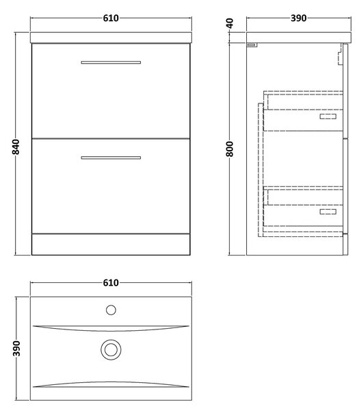 Arno Floor Standing 2 Drawer Vanity Unit with Basin