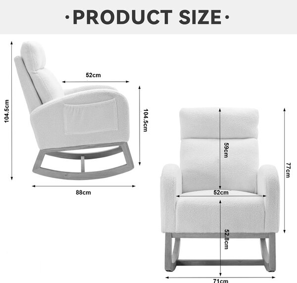 Modern Single Sofa Bed Chair with Solid Wood Legs and Soft Padded Seat, Upholstered Nursery Glider Rocker for Lounge Room & Bedroom, 88x71x104.5 cm, Beige Aosom UK