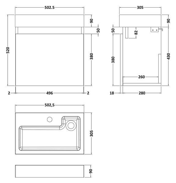 Merit Slimline 1 Door Wall Mounted Vanity Unit with Basin