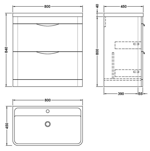 Parade Floor Standing 2 Drawer Vanity Unit with Polymarble Basin