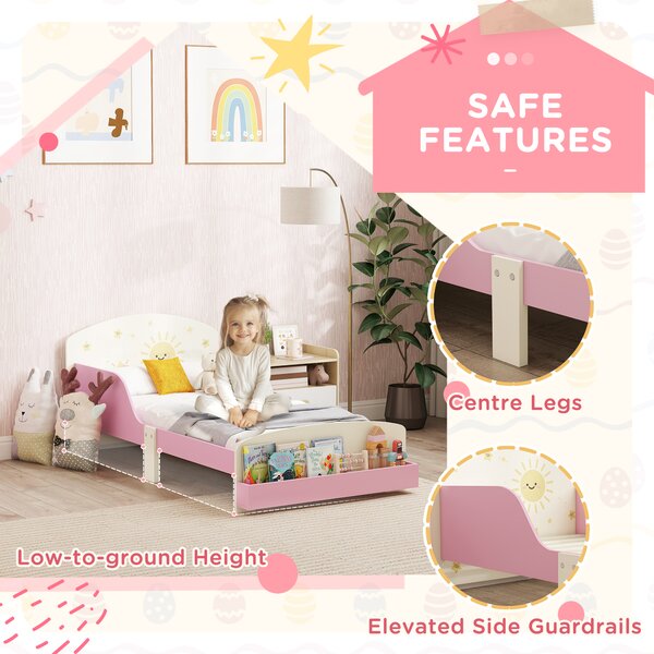 AIYAPLAY Toddler Bed with Storage, Guardrails, Sun Design, for Ages 3-8 Years, Fits 140 x 70cm Mattress