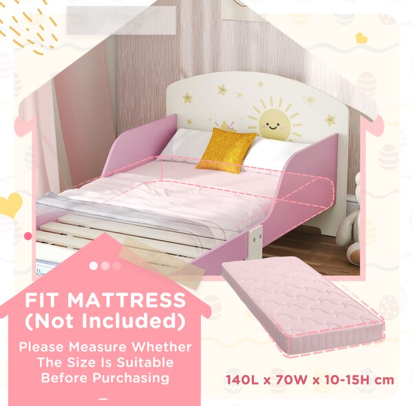 AIYAPLAY Toddler Bed with Storage, Guardrails, Sun Design, for Ages 3-8 Years, Fits 140 x 70cm Mattress
