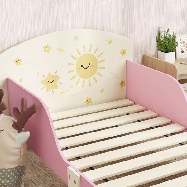 AIYAPLAY Toddler Bed with Storage, Guardrails, Sun Design, for Ages 3-8 Years, Fits 140 x 70cm Mattress
