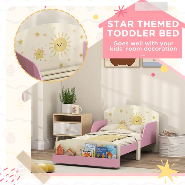 AIYAPLAY Toddler Bed with Storage, Guardrails, Sun Design, for Ages 3-8 Years, Fits 140 x 70cm Mattress