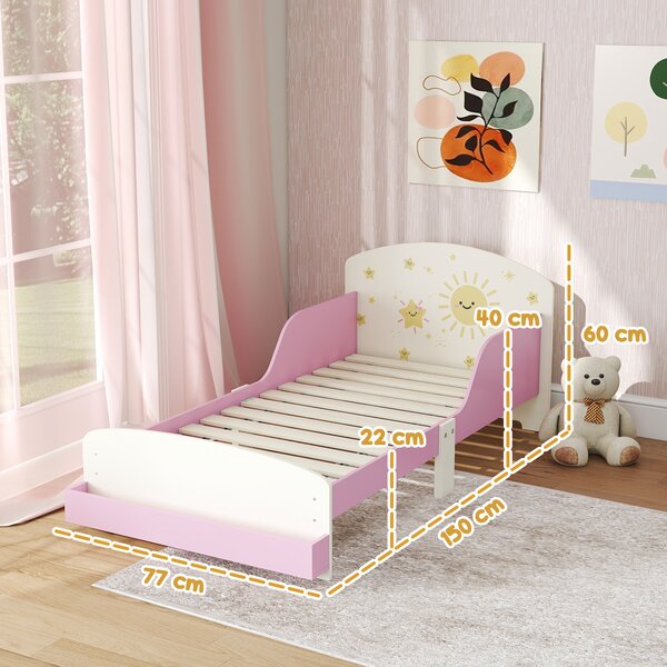 AIYAPLAY Toddler Bed with Storage, Guardrails, Sun Design, for Ages 3-8 Years, Fits 140 x 70cm Mattress