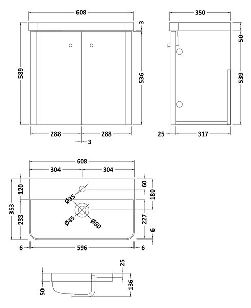 Core Wall Mounted 2 Door Vanity Unit with Basin