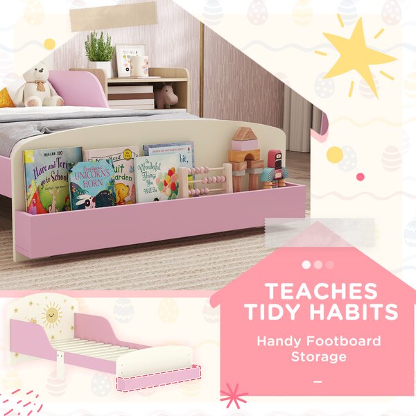 AIYAPLAY Toddler Bed with Storage, Guardrails, Sun Design, for Ages 3-8 Years, Fits 140 x 70cm Mattress