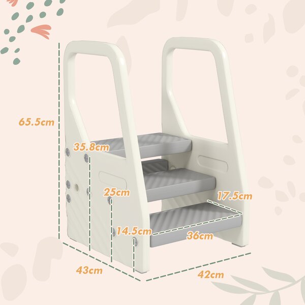 AIYAPLAY Adjustable 3 Step Toddler Tower with Handles, Non-slip Surface and Foot Pads, Grey