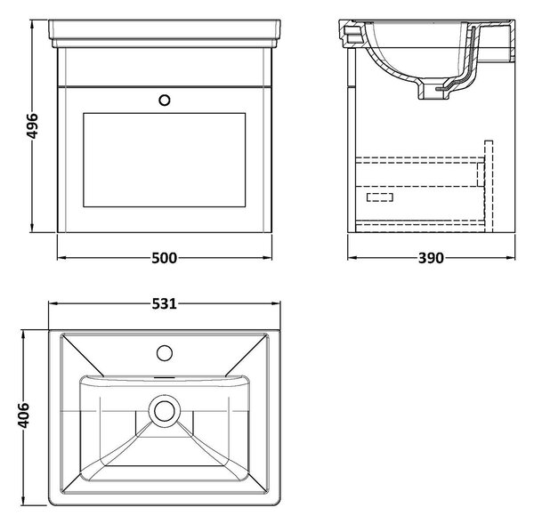 Classique Wall Mounted 1 Drawer Vanity Unit with Basin