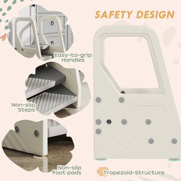 AIYAPLAY Adjustable 3 Step Toddler Tower with Handles, Non-slip Surface and Foot Pads, Grey