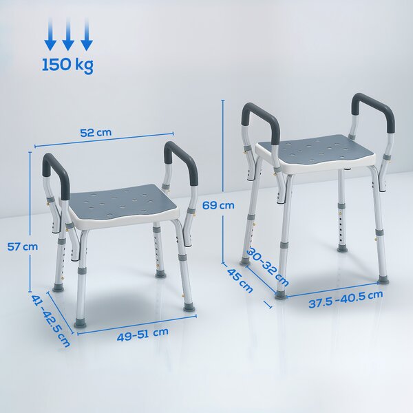 HOMCOM 57-69cm Aluminium Frame Bath Seat - Light Blue