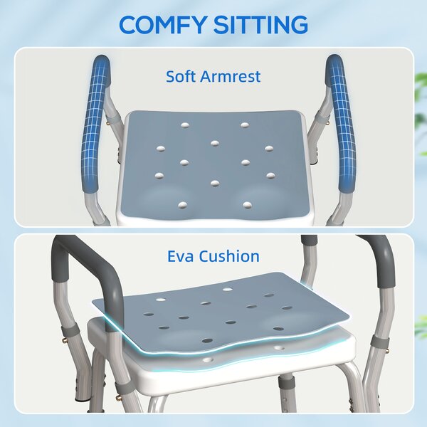 HOMCOM 57-69cm Aluminium Frame Bath Seat - Light Blue