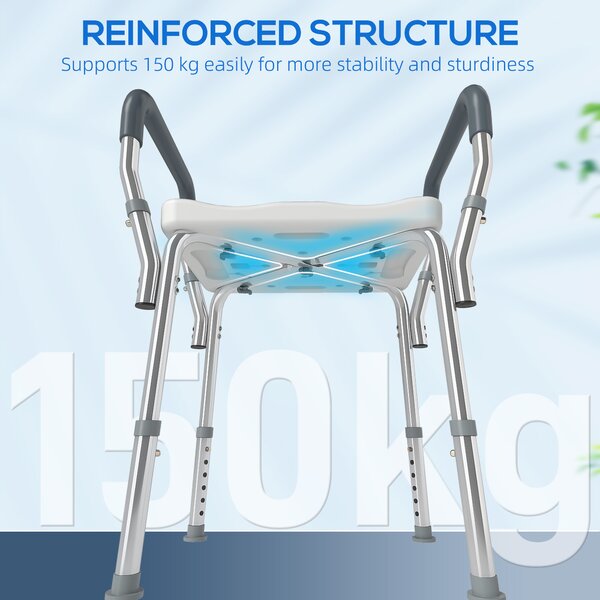 HOMCOM 57-69cm Aluminium Frame Bath Seat - Light Blue