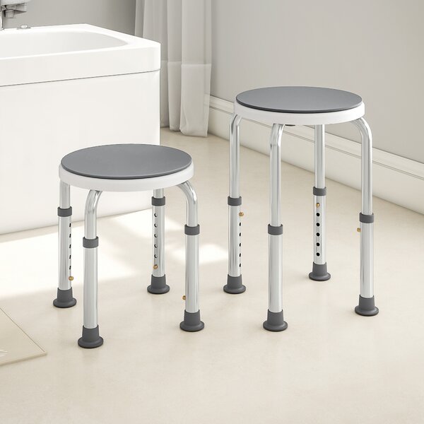 HOMCOM 360° Swivel Shower Chair, Height Adjustable Aluminium Shower Stool with Non-Slip Feet for Disabled, Elderly, Grey