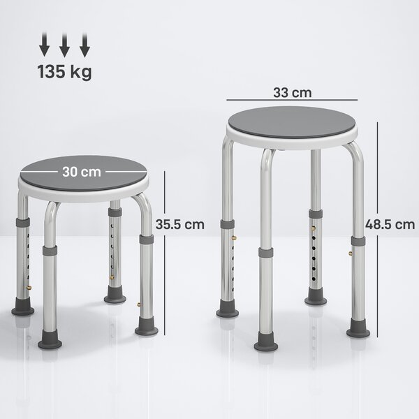 HOMCOM 360° Swivel Shower Chair, Height Adjustable Aluminium Shower Stool with Non-Slip Feet for Disabled, Elderly, Grey