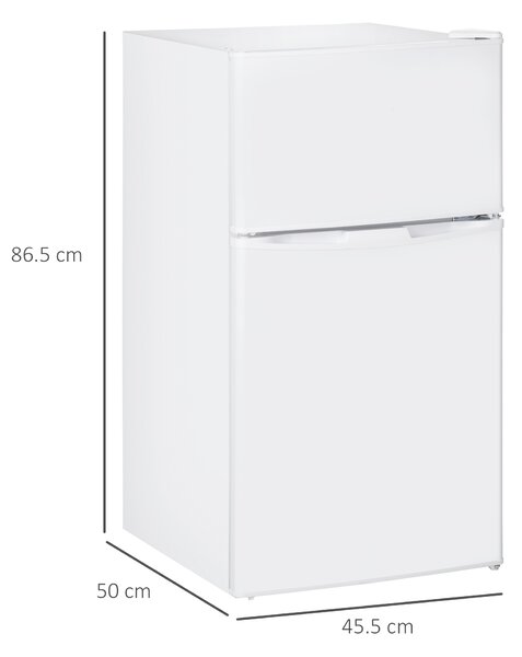 HOMCOM 88L Under Counter Fridge Freezer, Small Refrigerator with 5-Setting, 3 Star Freezer Rating, White