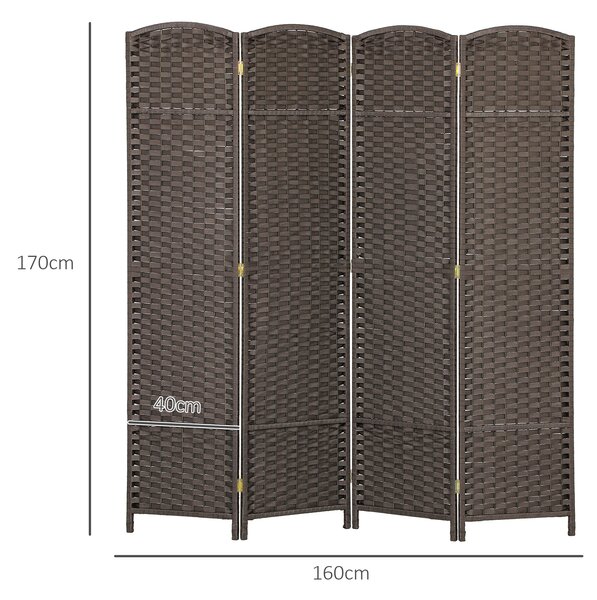 HOMCOM 4 Panel Folding Room Divider, Freestanding Privacy Screen for Living Room, Bedroom and Office, 160 x 170cm, Brown