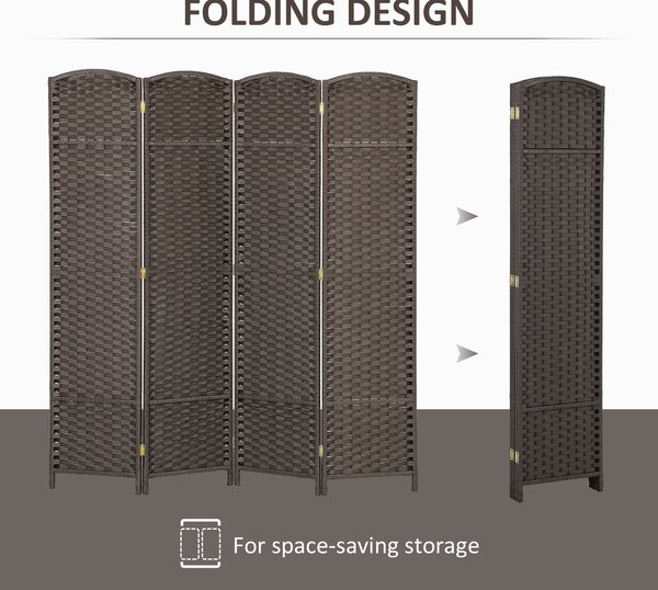 HOMCOM 4 Panel Folding Room Divider, Freestanding Privacy Screen for Living Room, Bedroom and Office, 160 x 170cm, Brown