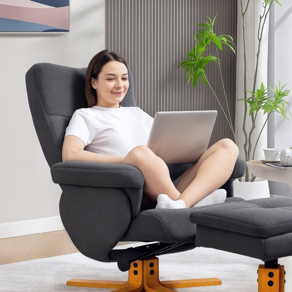 HOMCOM Linen-Look Recliner, with Storage Ottoman, Cat Scratch Resistant Material, Grey Aosom UK