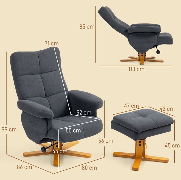HOMCOM Linen-Look Recliner, with Storage Ottoman, Cat Scratch Resistant Material, Grey Aosom UK