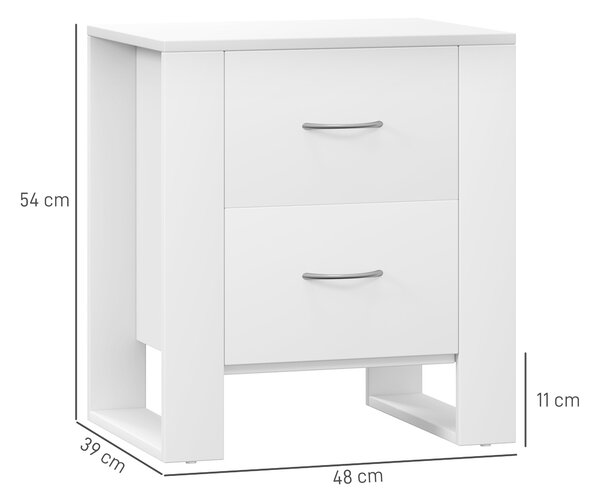 HOMCOM Bedside Table Set of 2 with 2 Drawers, Nightstands with Handles and Elevated Base, Side Tables for Bedroom, Living Room, White