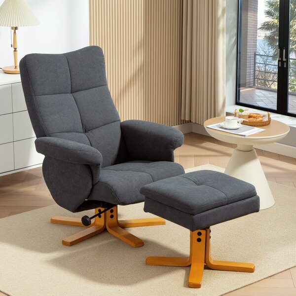 HOMCOM Linen-Look Recliner, with Storage Ottoman, Cat Scratch Resistant Material, Grey Aosom UK