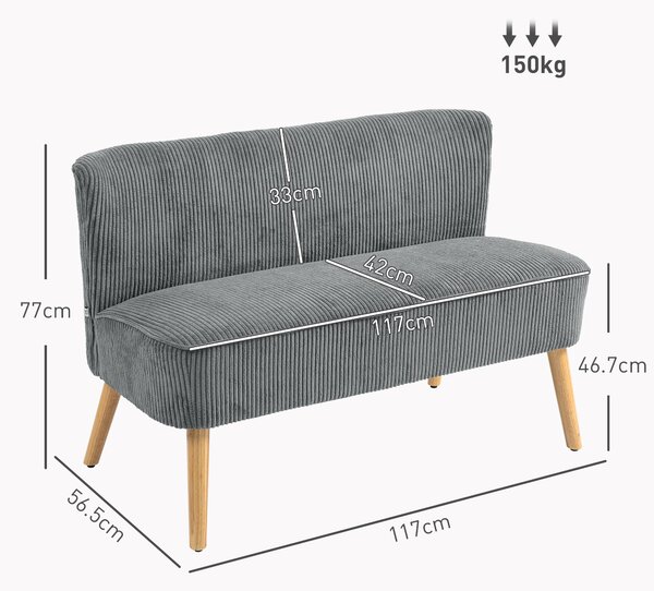 HOMCOM Modern Corduroy Double Seat Sofa w/ Wood Frame Foam Padding High Back Soft Comfortable Compact Couch Grey
