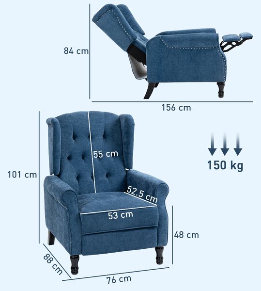 HOMCOM 150° Reclining Vintage Armchair, with footrest, Royal Blue