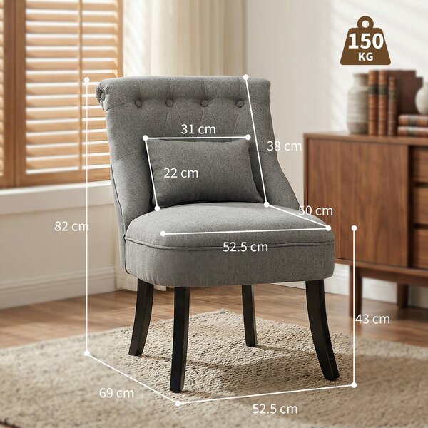 HOMCOM Fabric Single Sofa Dining Chair Tub Chair Upholstered W/ Pillow Solid Wood Leg Home Living Room Furniture, Cat Scratch Anti, Charcoal Grey