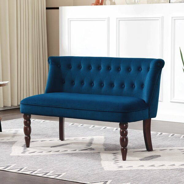 HOMCOM Velvet 2 Seater Sofa, Button Tufted Wingback Loveseat with Rubber Wood Legs for Living Room, Bedroom, Dark Blue