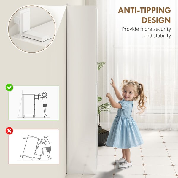 Kleankin Tall Bathroom Cabinet with Mirror and Adjustable Shelf - High Gloss White