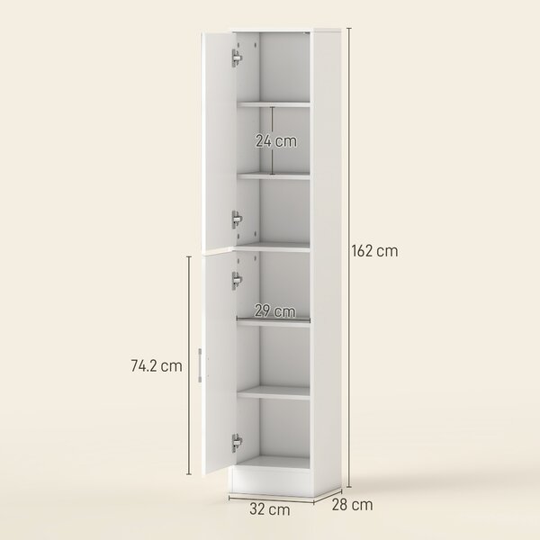 Kleankin Tall Bathroom Cabinet with Mirror and Adjustable Shelf - High Gloss White