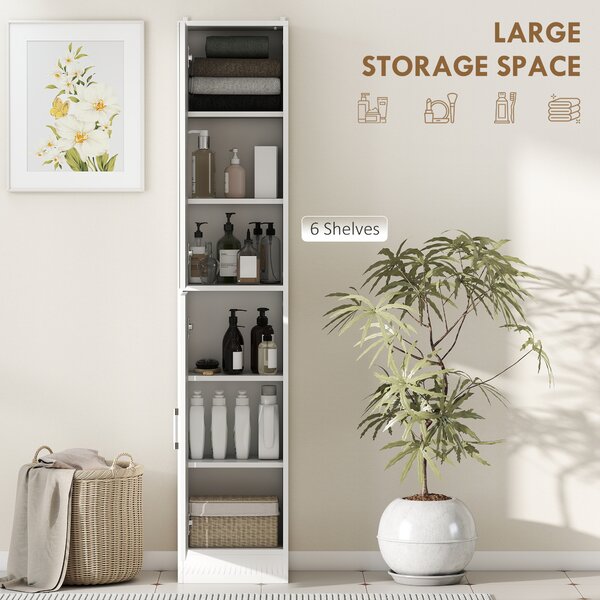 Kleankin Tall Bathroom Cabinet with Mirror and Adjustable Shelf - High Gloss White
