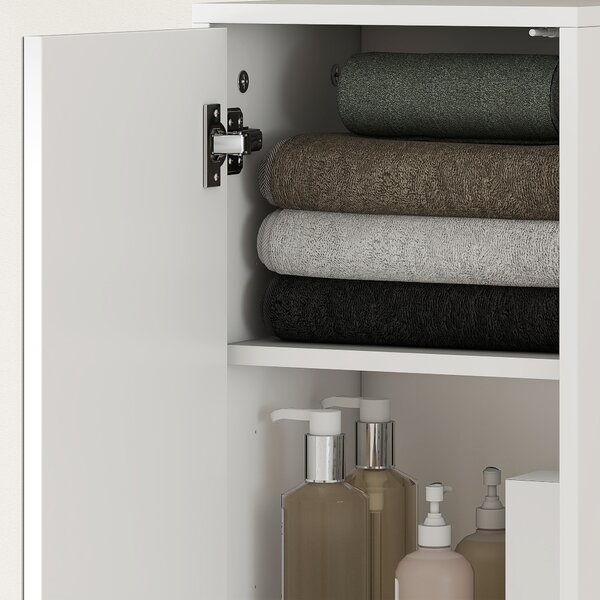 Kleankin Tall Bathroom Cabinet with Mirror and Adjustable Shelf - High Gloss White